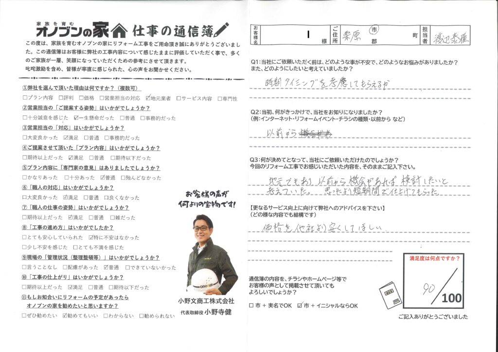 思ったより短期間で仕上げてもらった