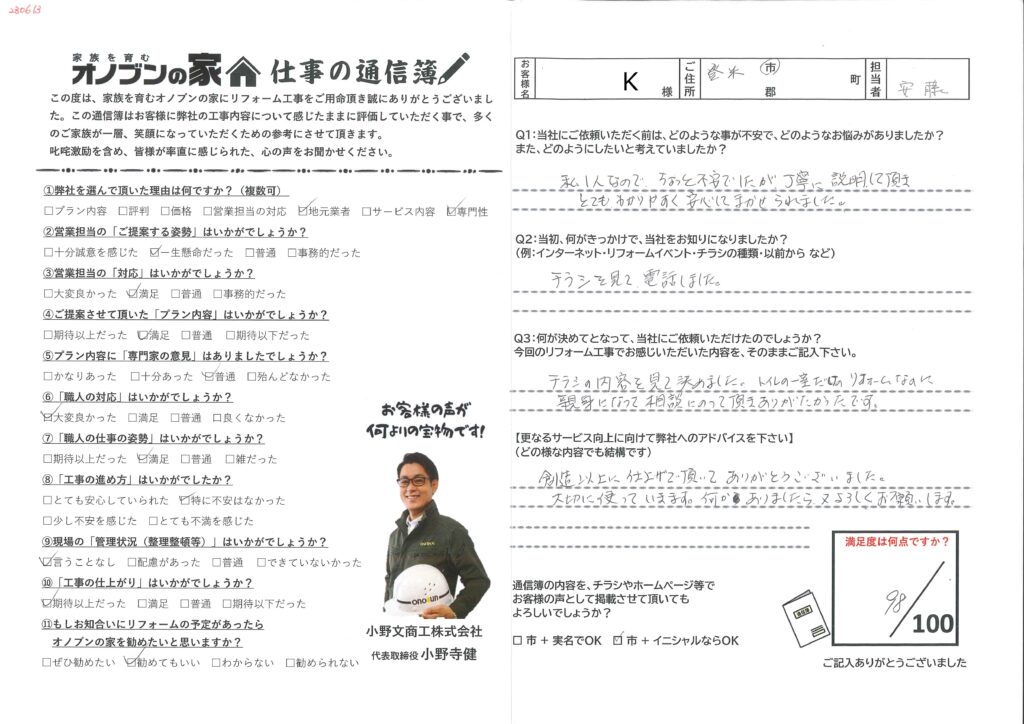 親身になって相談のって頂きありがたかったです。