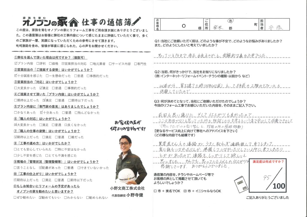 思っていた以上の仕上りで感謝しています